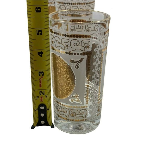 Vintage Midcentury Mayan Calendar Tumblers Gilded Frosted Set of 7 MCM Barware - Picture 7 of 8